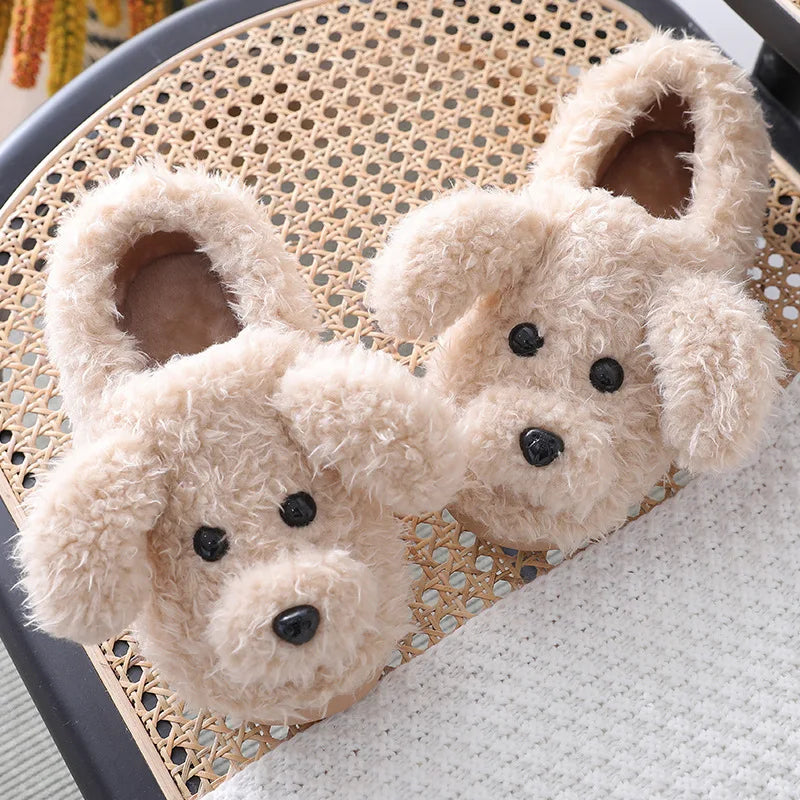 Cute Dog Short Plush Slippers