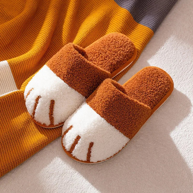 Cute Cat Paw Women Fur Slippers Indoor Fluffy Slides